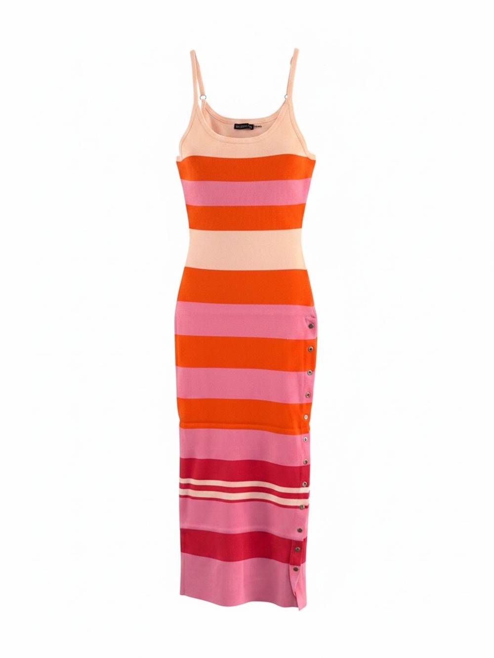 NWT Striped Sleeveless Bodycon Knit Maxi Dress Pink & Orange Adjustable Slit